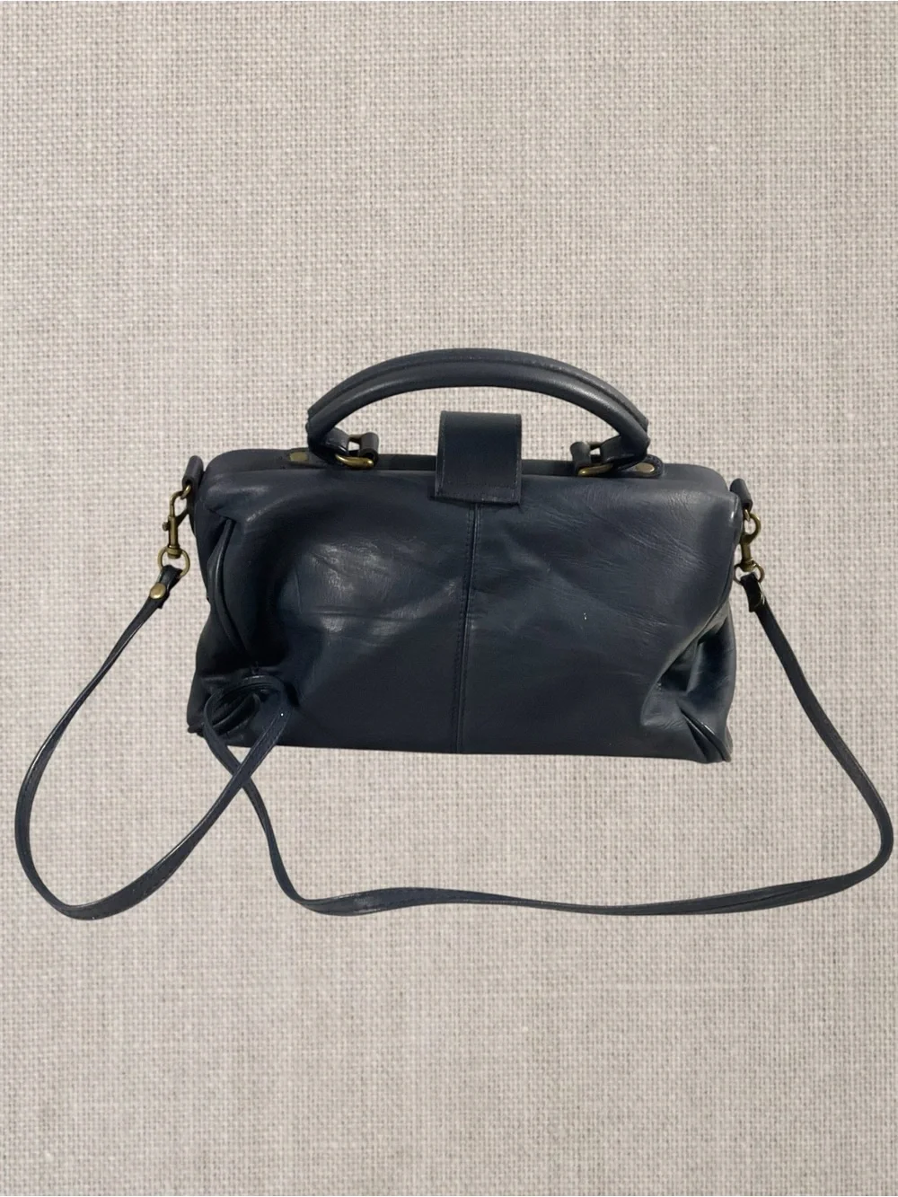 Vintage Capezio Doctor-Style Crossbody Handbag Navy Blue Faux Leather